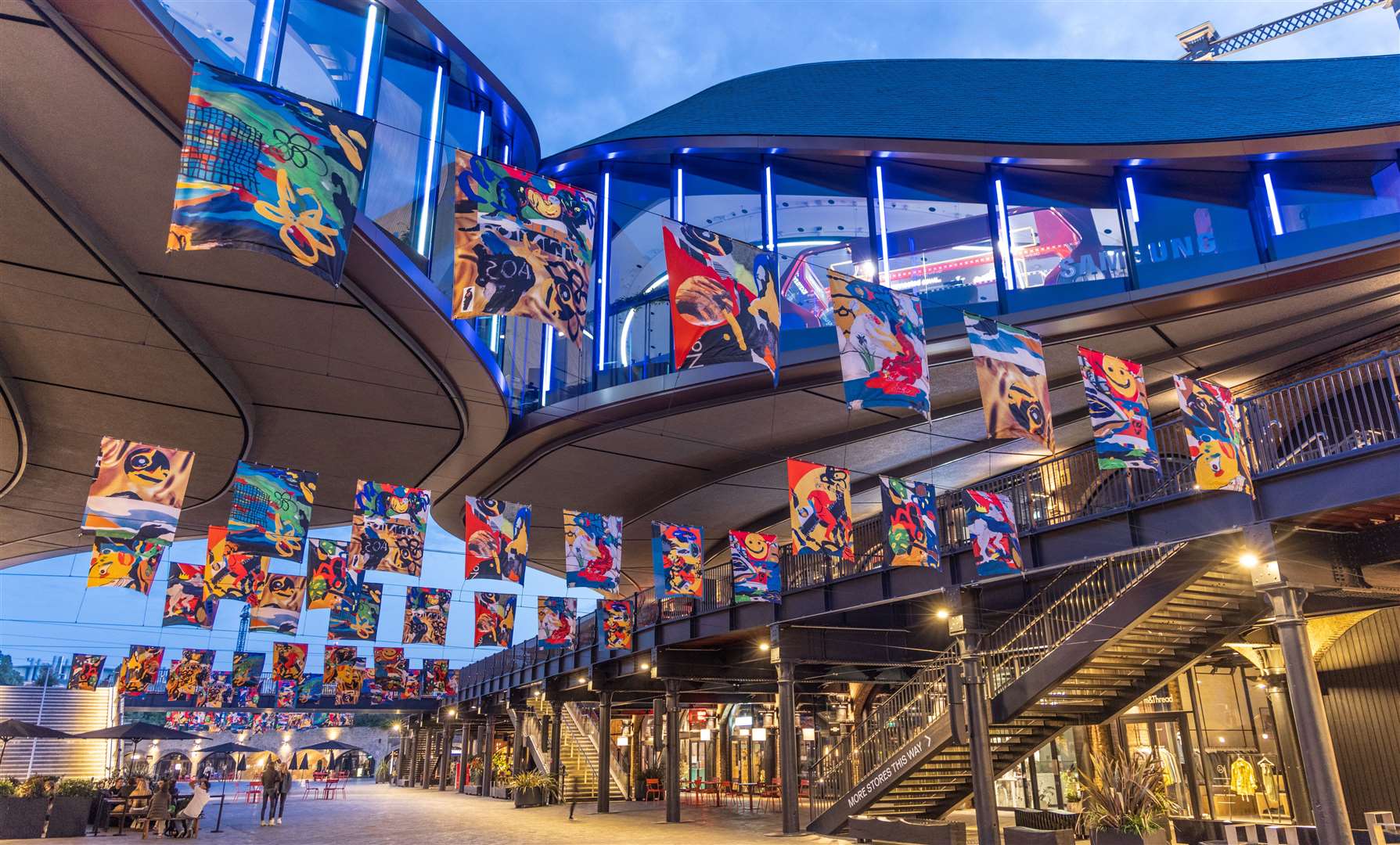 Bethany Williams flag display at Coal Drops Yard Picture: Ed Reeve