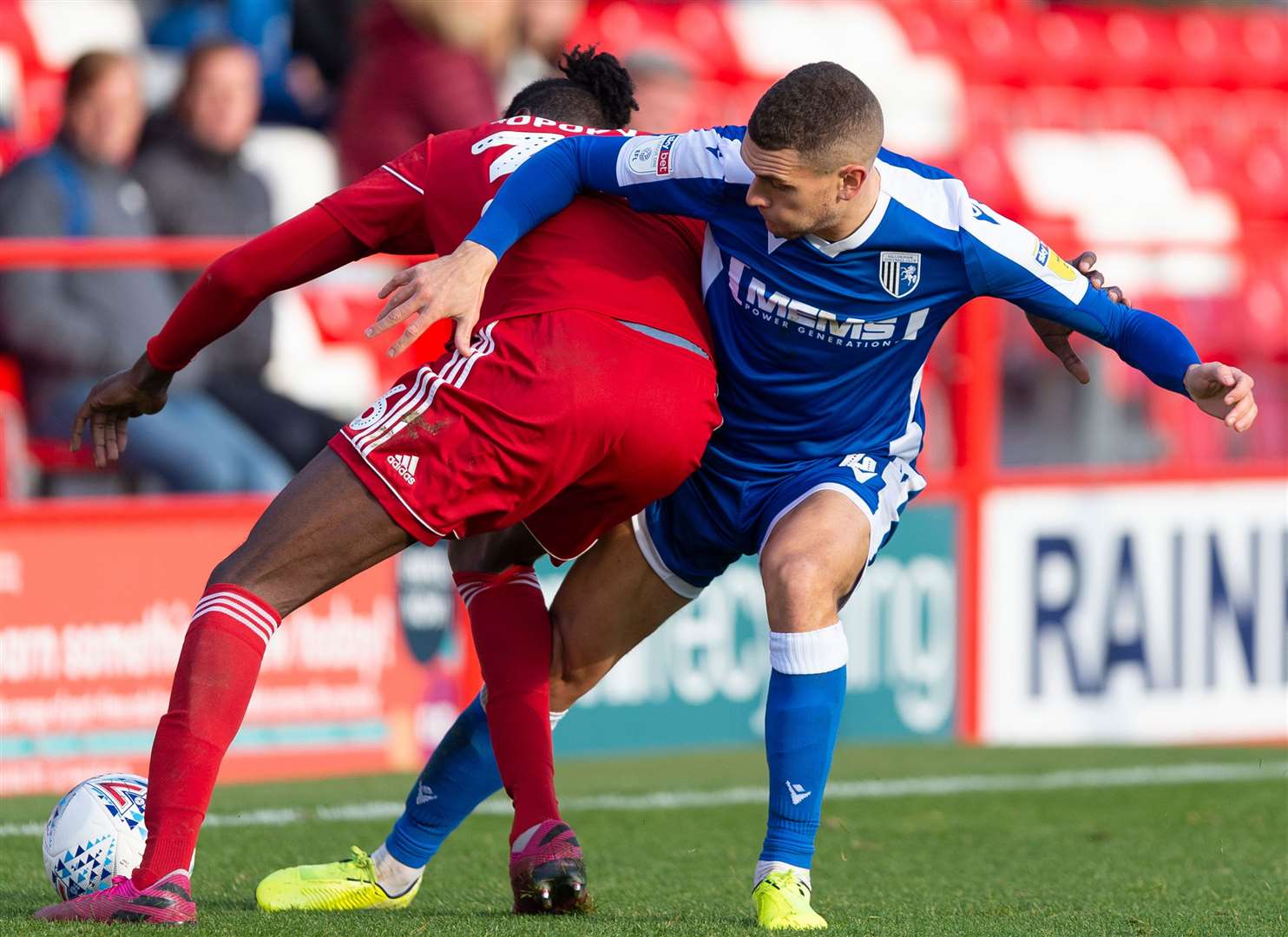 Stuart O'Keefe does battle with Jerome Opoku Picture: Ady Kerry