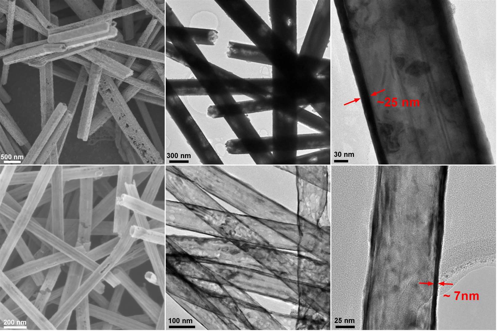 Microscopic pictures of tiny gold tubes, which could be used to treat mesothelioma – a type of cancer caused by exposure to asbestos (Arsalan Azad /University of Cambridge/Sunjie Ye/University of Leeds/PA)