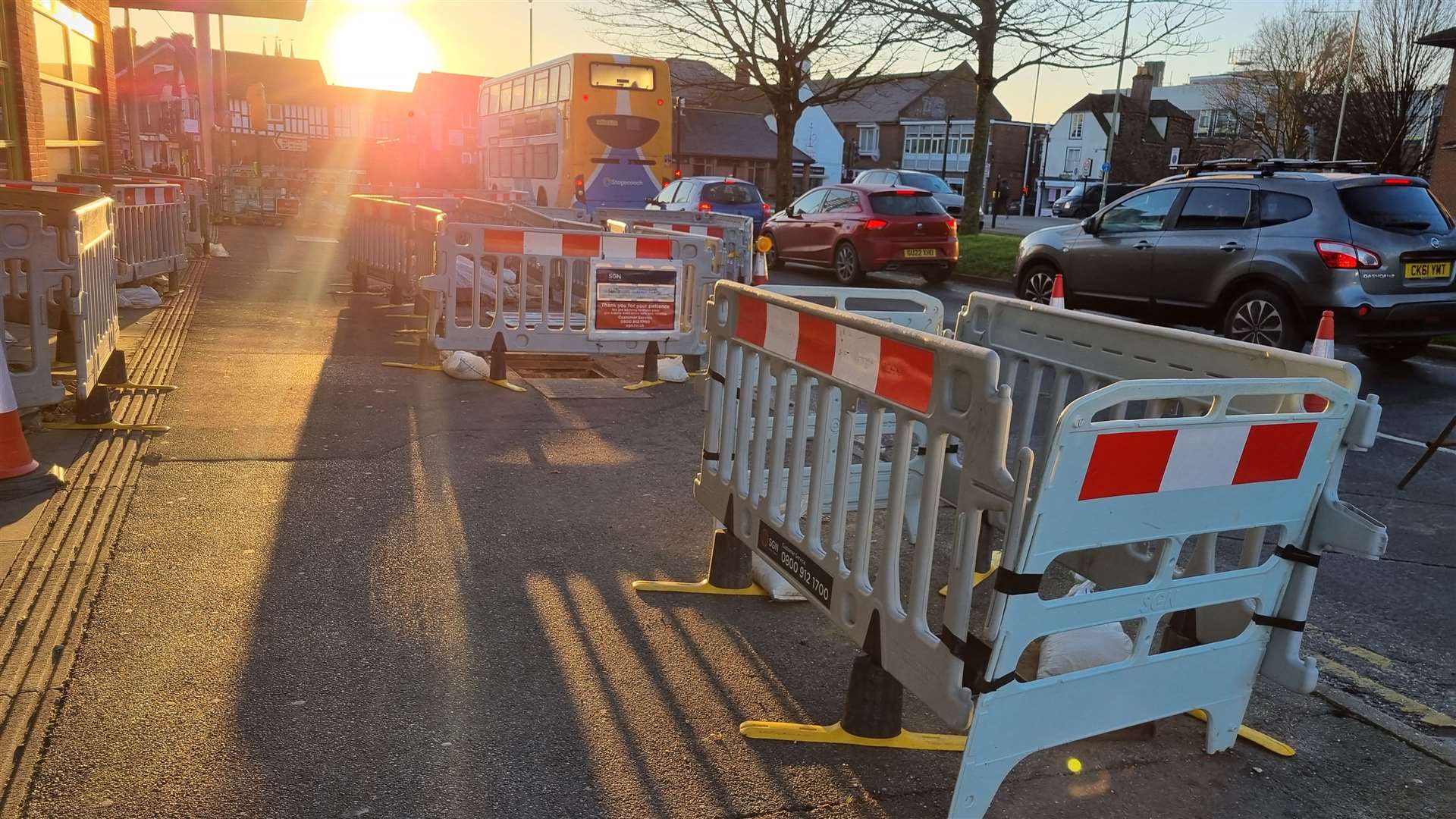 Parts of the pavement outside Barnardo’s charity shop are also blocked off