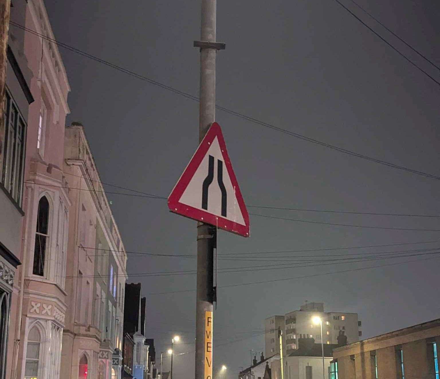 The sign fell from 15ft on a damaged pole in William Street, Herne Bay. Picture: Shelli Birkett