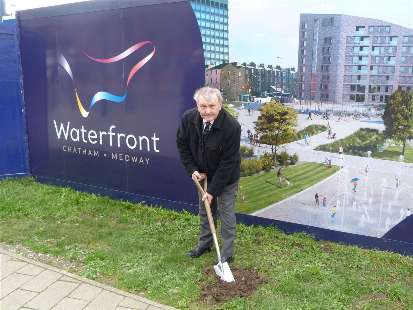 Cllr Alan Jarrett at the groundbreaking for Chatham Waterfront.