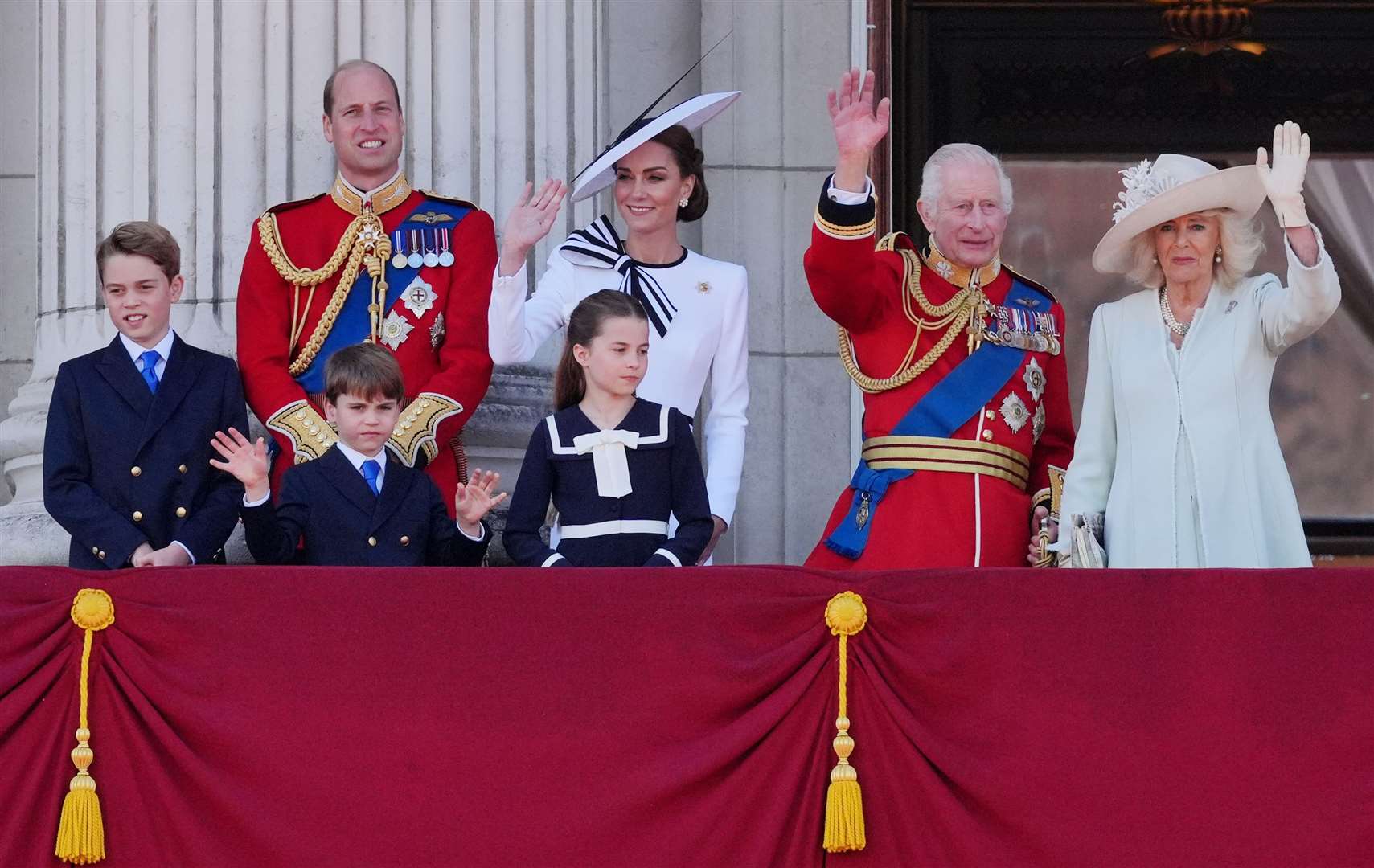 Kate and Charles with the royal family on the Palace balcony after Trooping the Colour in June (Jonathan Brady/PA)