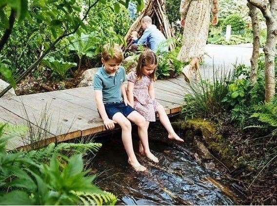 Prince George and Princess Charlotte in the Duchess of Cambridge's "Back to nature" garden. Picture: Kensington Palace. (11504221)