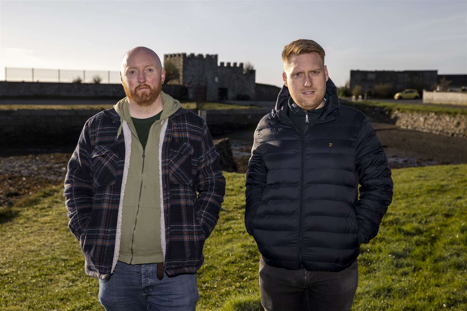 Paddy McKenna Gallagher (left) whose father Peter Gallagher was killed by the UDA as he was getting out of his work van and Louis Johnston whose father David Johnston, a serving police officer, was killed by the IRA (Liam McBurney/PA)