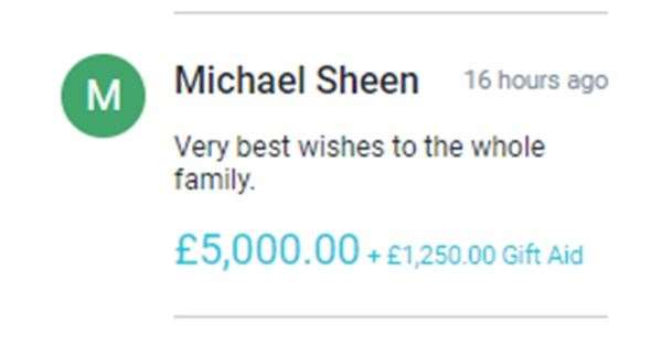 Michael Sheen donation on JustGiving (Screengrab)