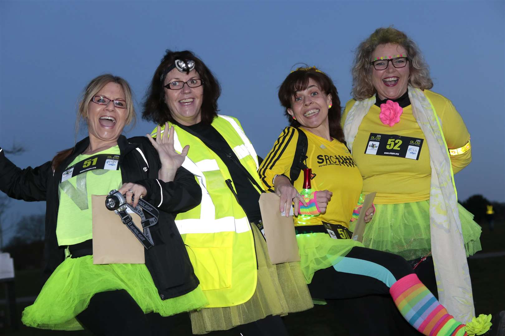 Sharon Law, Debbie Bathie, Liz Hiscutt and Jeanette Spurin glow through the night