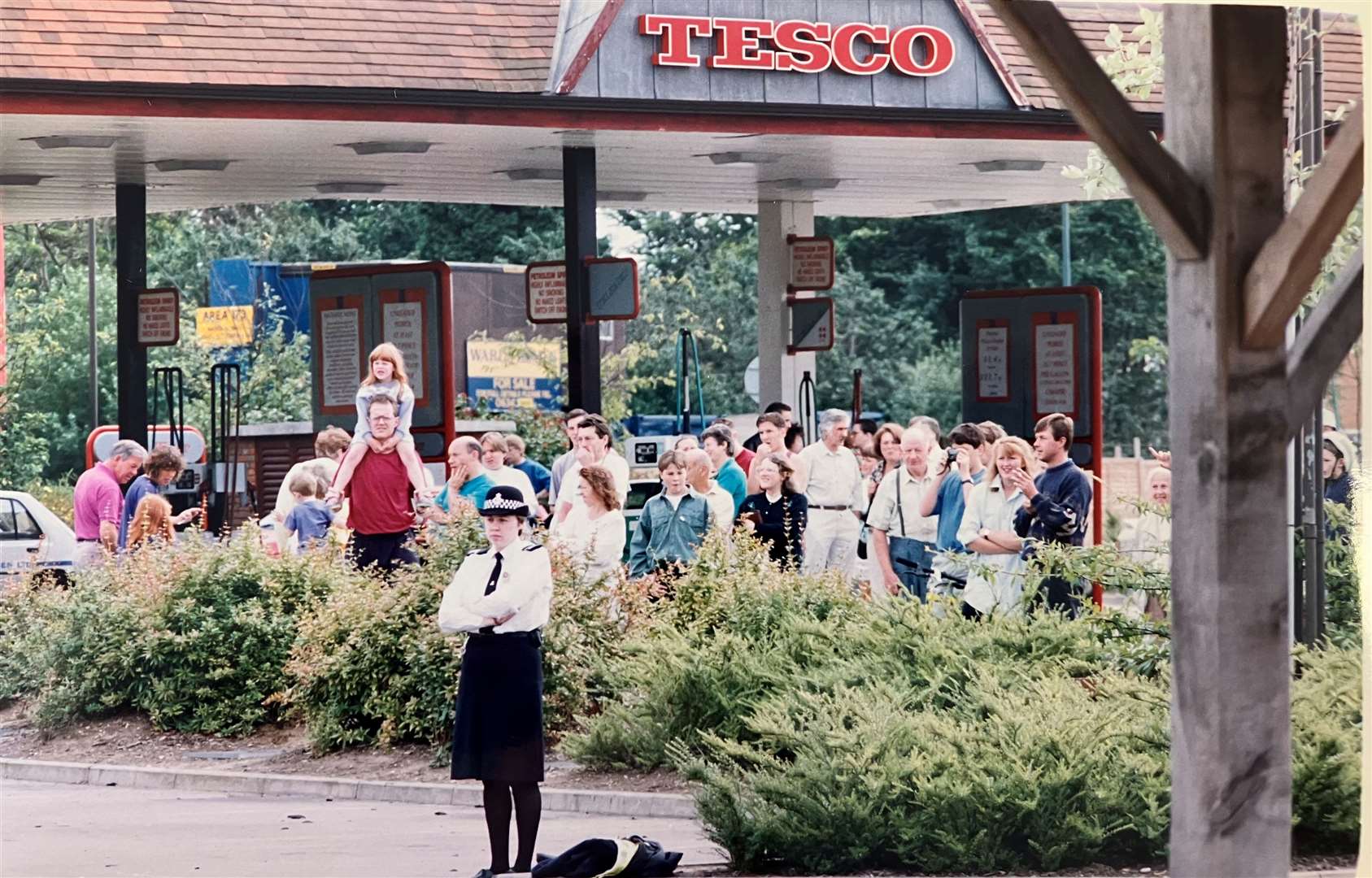 Crowds gathered to look at the scene after the fire