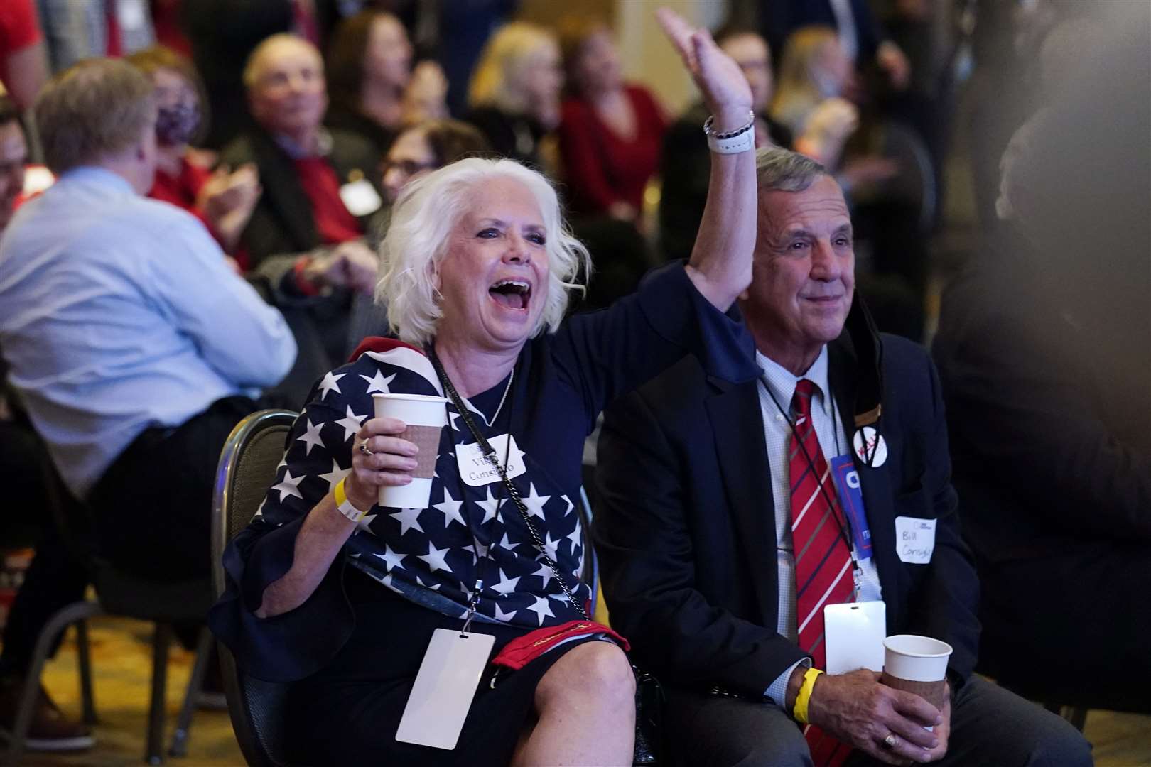 Republican supporters cheer results at an Election Night watch party in Atlanta, Georgia (John Bazemore/AP)