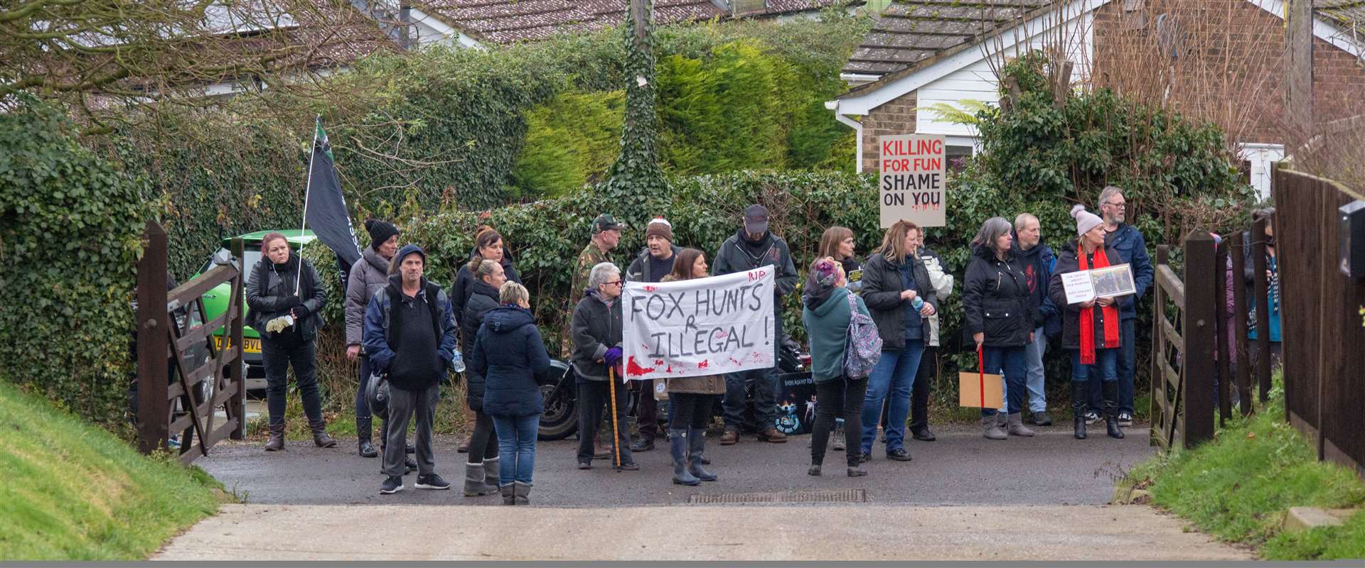 Anti-hunt protesters in Elham, Boxing Day 2018. Picture: Nick Onslow.