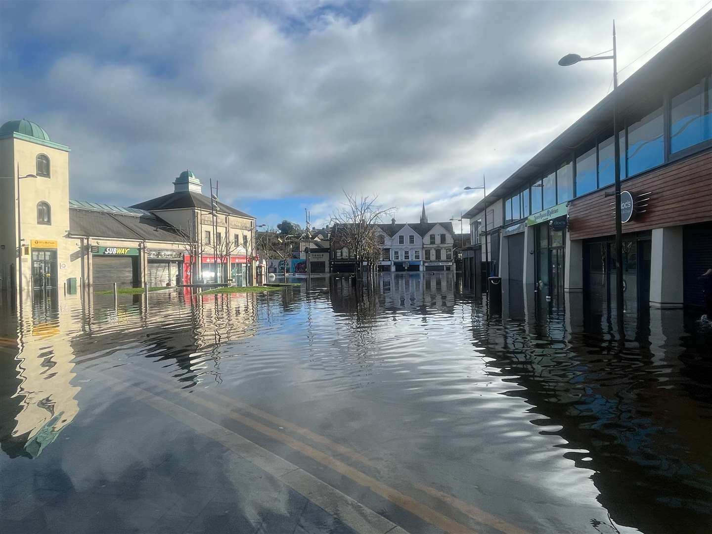 Flooding in the streets of Downpatrick at the beginning of November (PA)