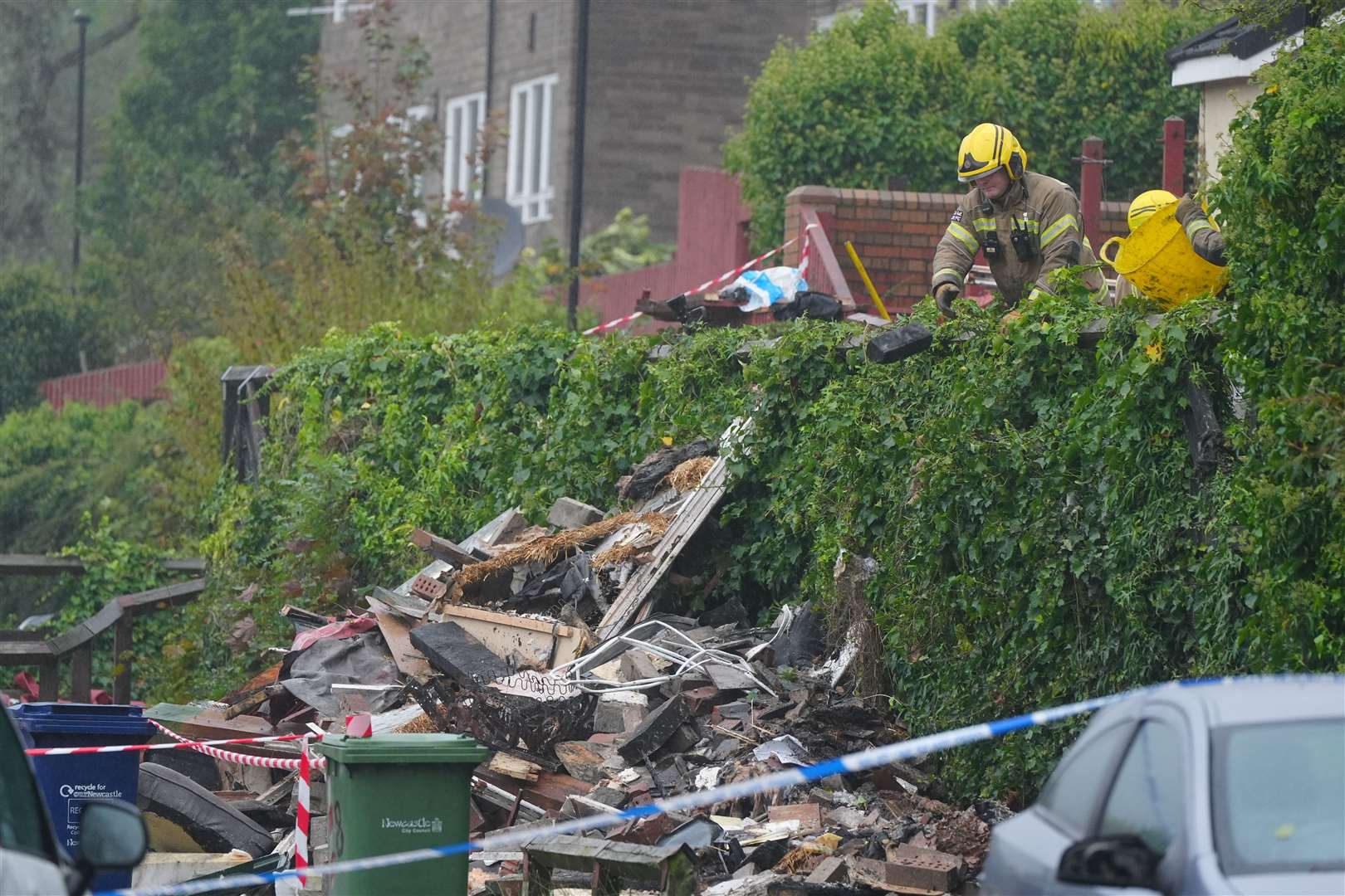 The scene in Violet Close in Benwell, Newcastle, following a large explosion and fire (Owen Humphreys/PA)