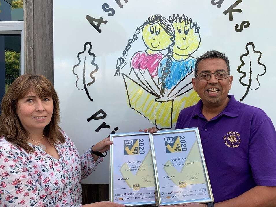 Gerry D'cruz of Ashford Oaks Primary has been named Kent Head Teacher of the Year 2020 at an awards event staged by children's wellbeing charity the KM Charity Team.