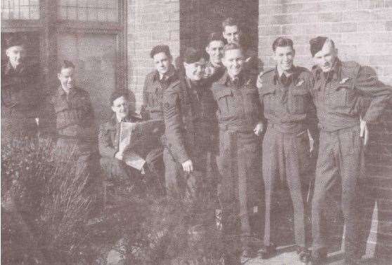 Chriss Bridger, far left, with his Lancaster bomber air crew