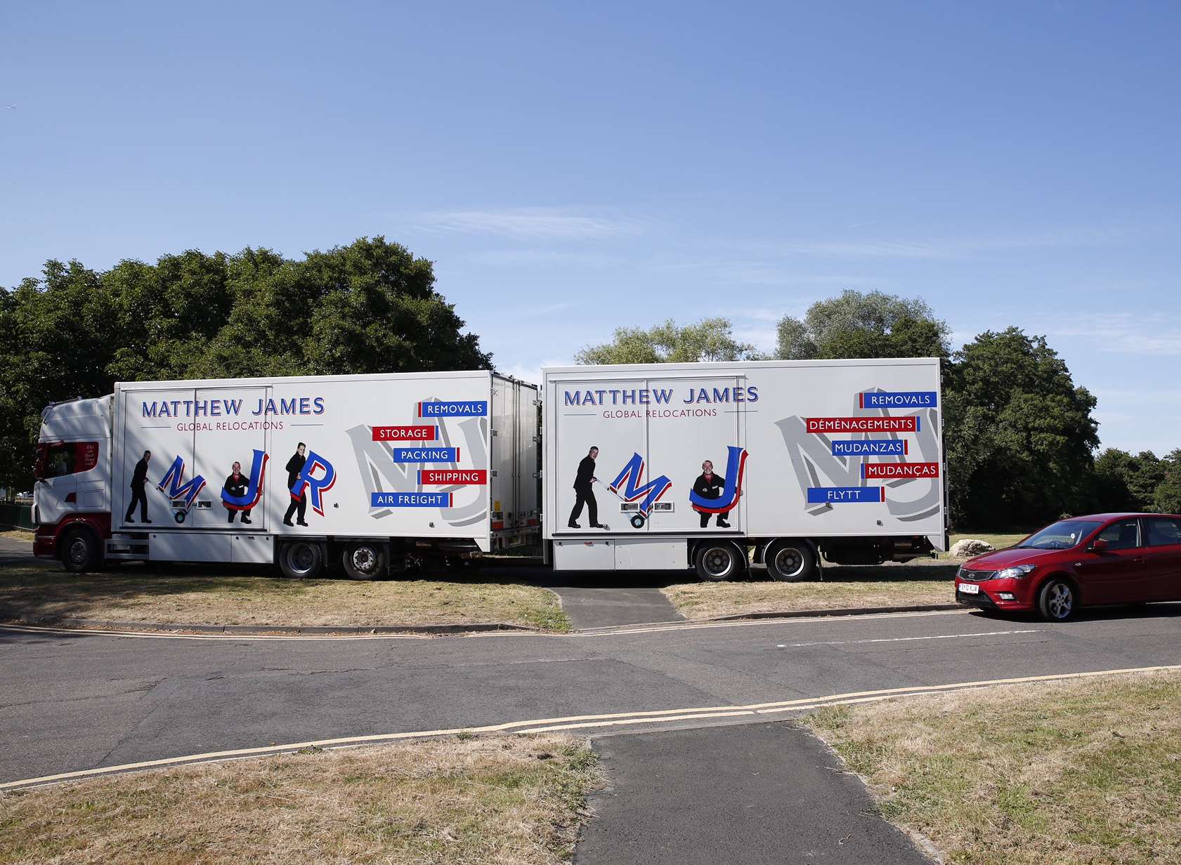 Removal vans are blocking the way onto the land