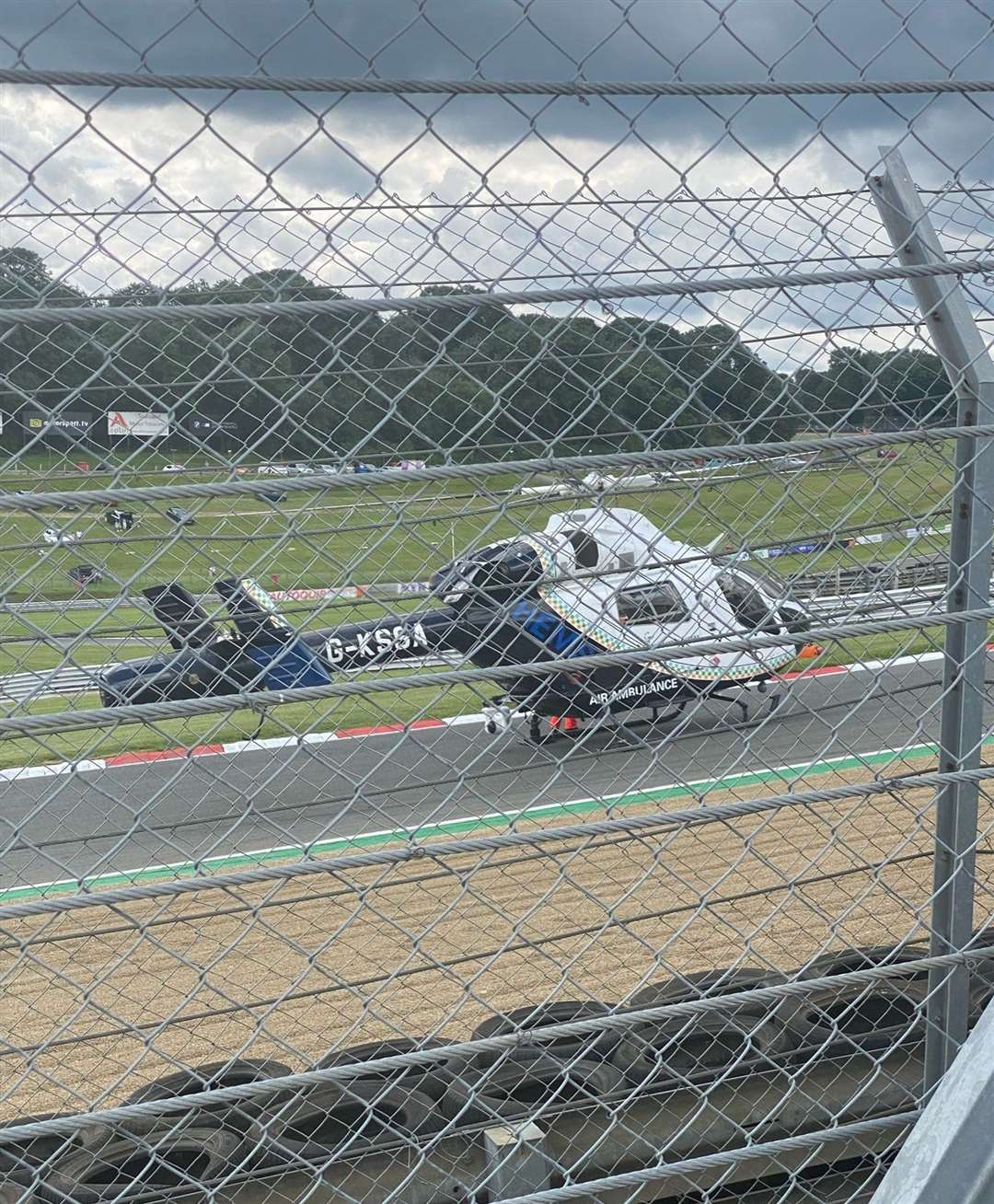 The air ambulance at the scene of the crash at Brands Hatch. Picture: @FlooringKimpton/Twitter