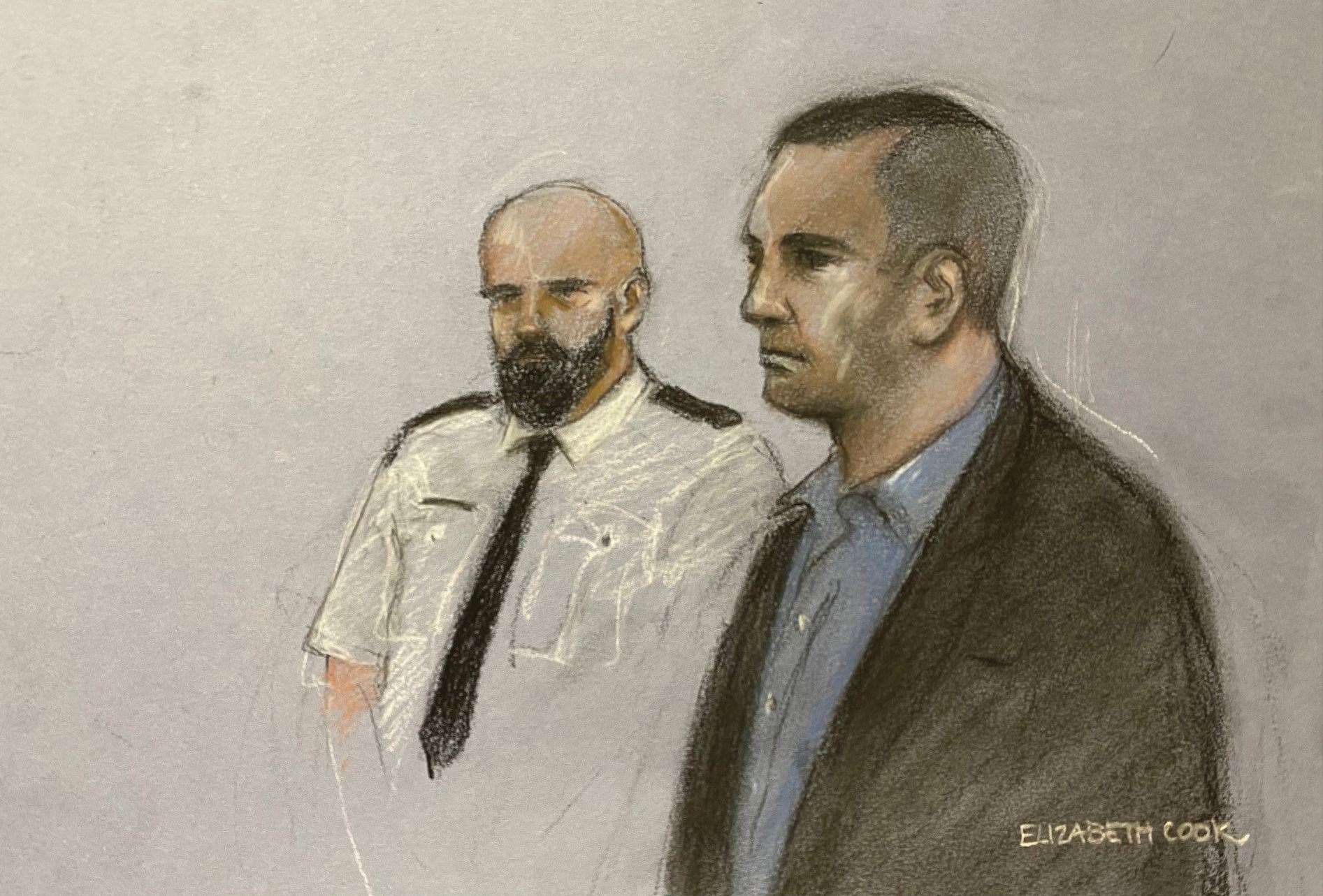 Court artist sketch of Darren Osment at Bristol Crown Court during his trial (Elizabeth Cook/PA)