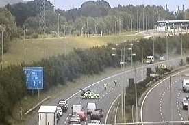 A vehicle has overturned on the M20 near Folkestone