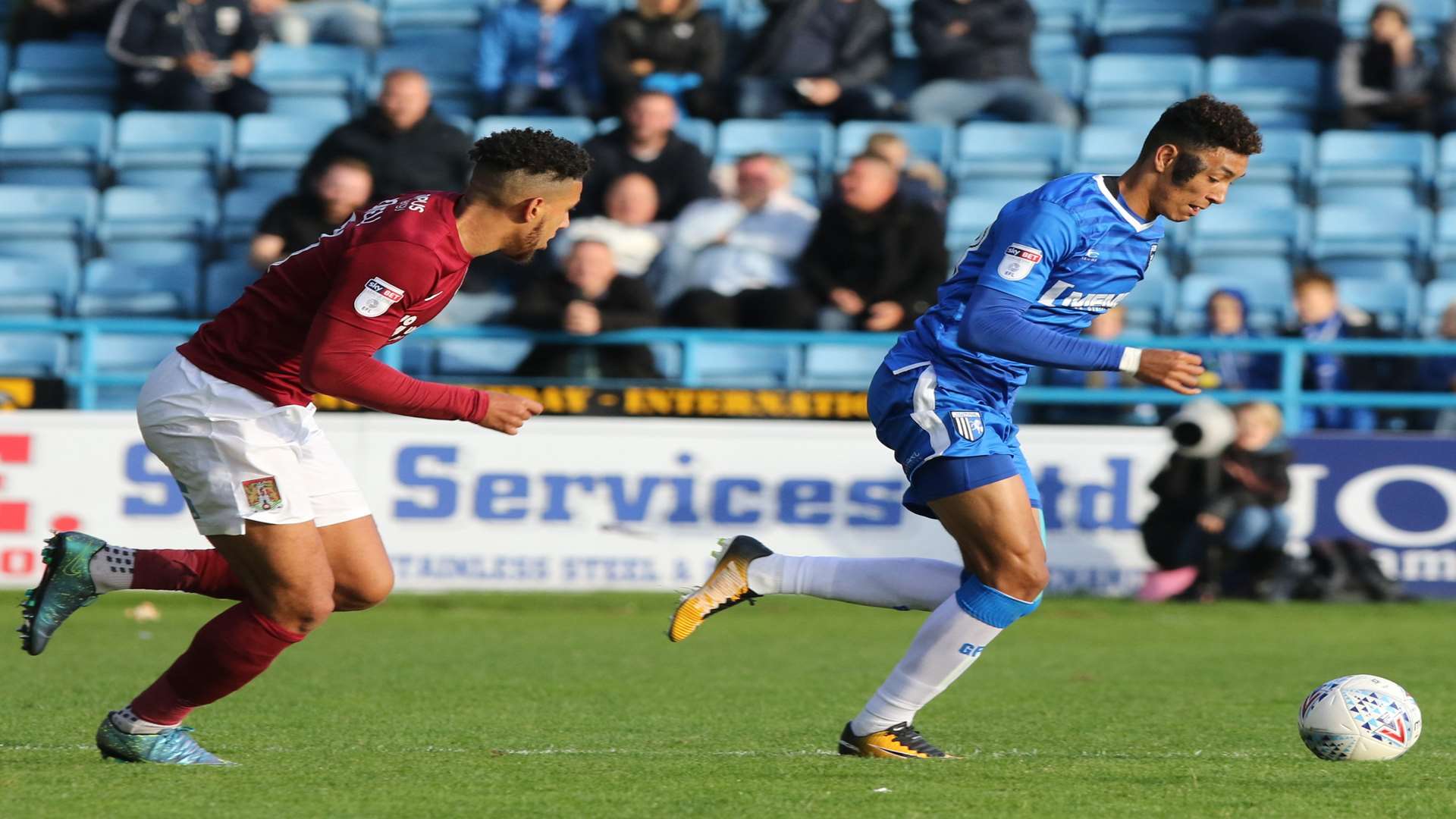 Sean Clare on the ball against Northampton. Picture: Andy Jones