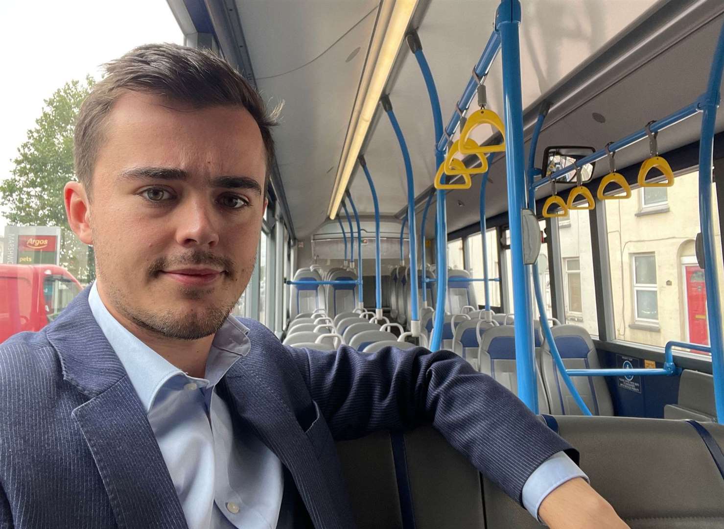 Local Democracy Reporter Gabriel Morris is the sole occupant of a Park and Ride bus running from the Sturry Road site into Canterbury