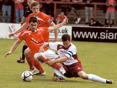 Action from Ebbsfleet's Blue Square South play-of semi-final against Chelmsford