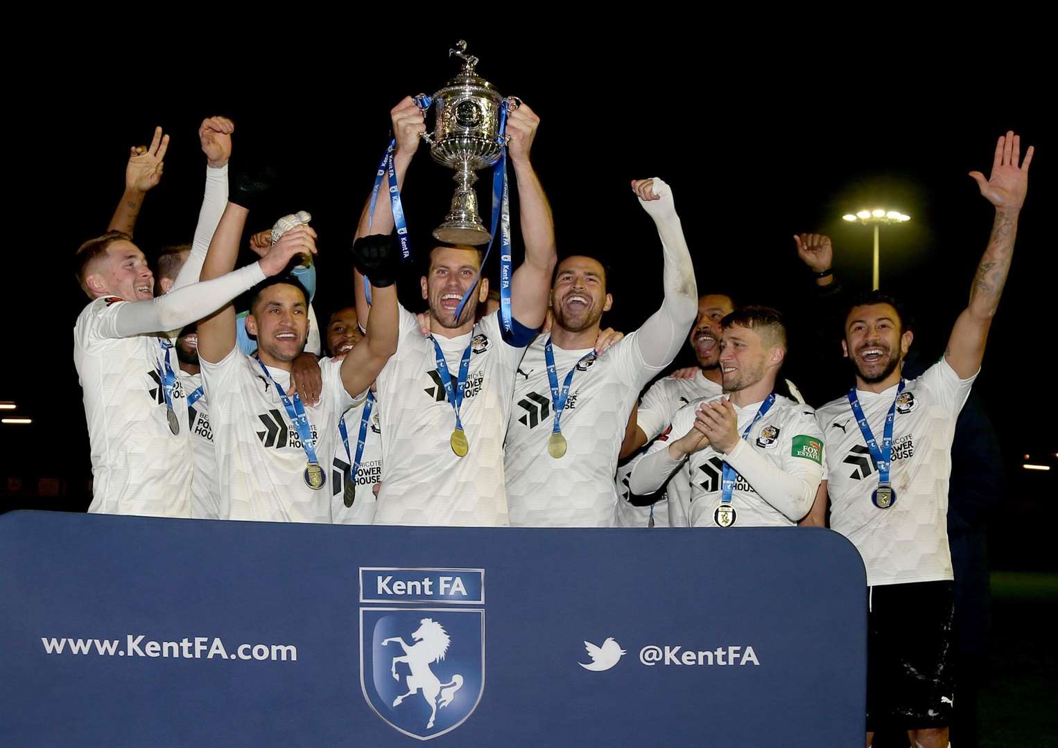 Dartford lift the 2019/20 Kent Senior Cup - in 2021! Picture: PSP Images