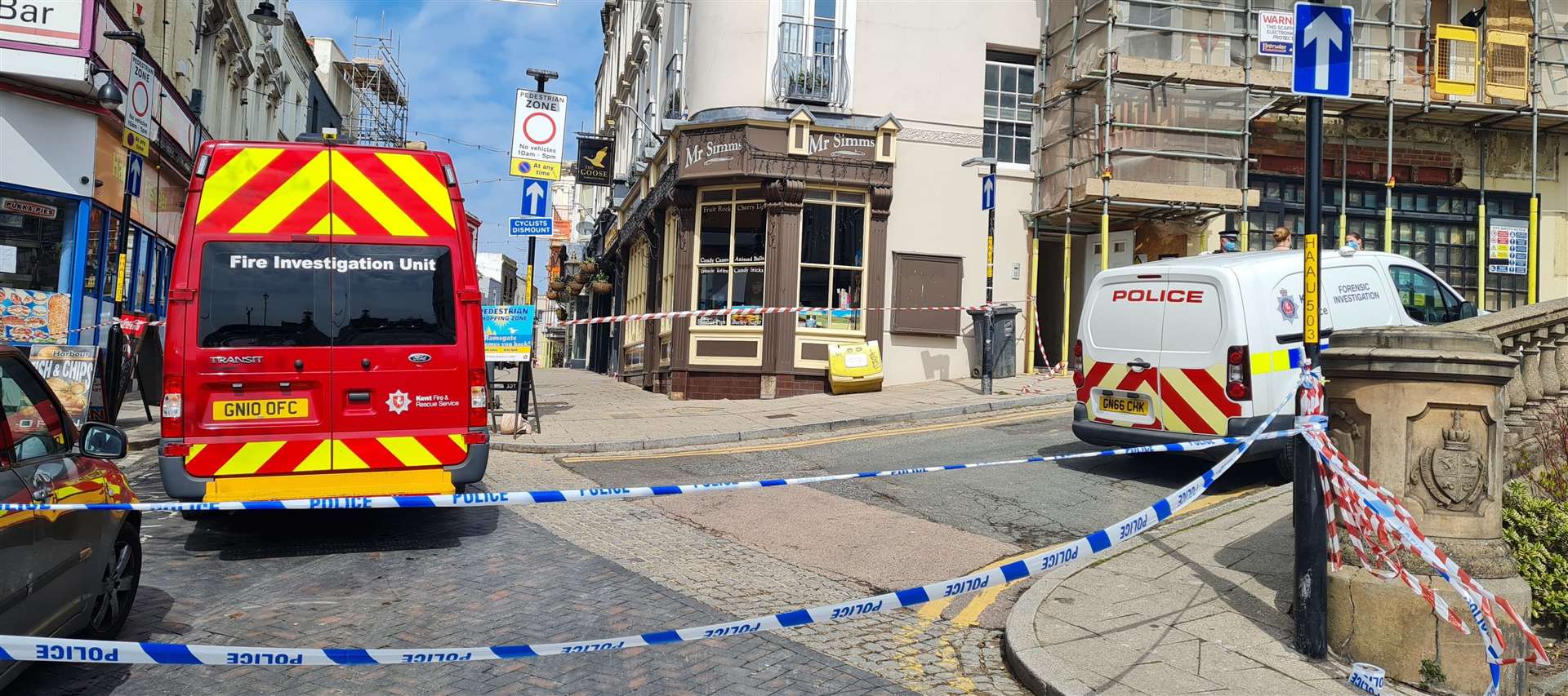 Emergency services remain at the scene of the flat fire in Albion Hill, Ramsgate. Pictures: Gerry Warren