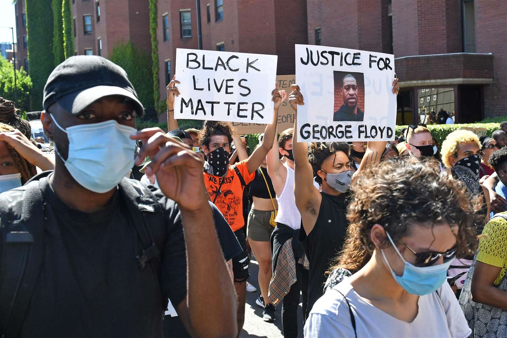 People take part in a Black Lives Matter protest outside the US Embassy in London (Dominic Lipinski/PA)