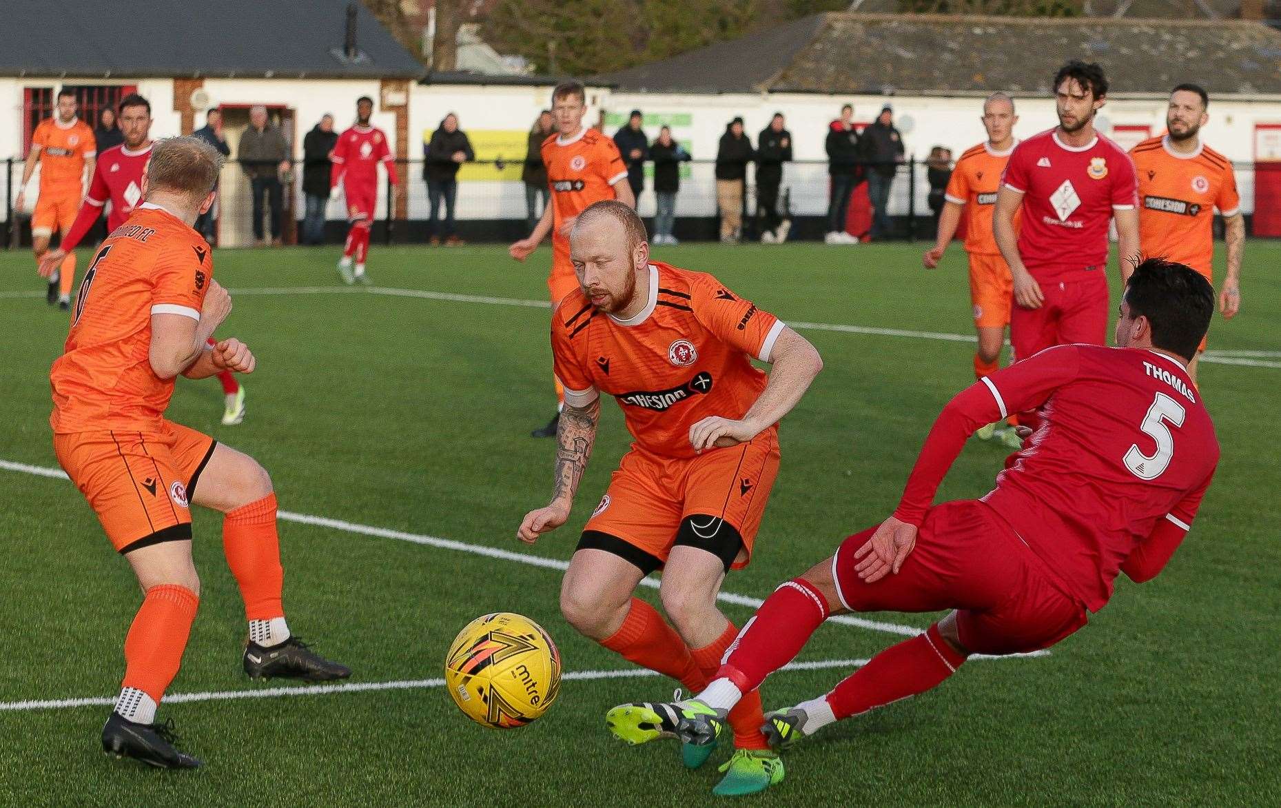 Whitstable defender Will Thomas in the thick of it. Picture: Les Biggs