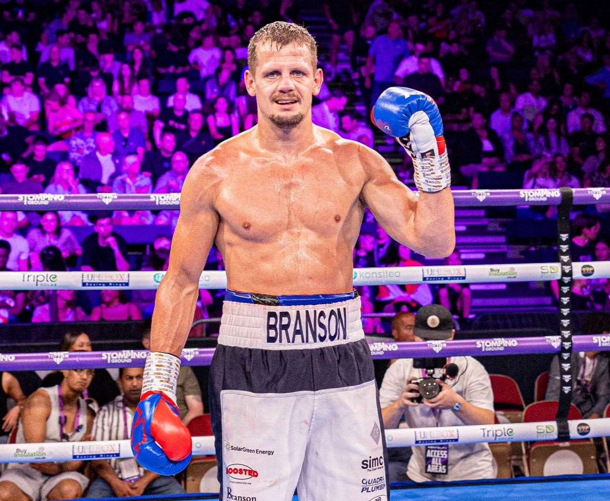 Alex Branson-Cole is all smiles after marking his 10th professional bout with a win. Picture: NWA Photography/Nick Alston