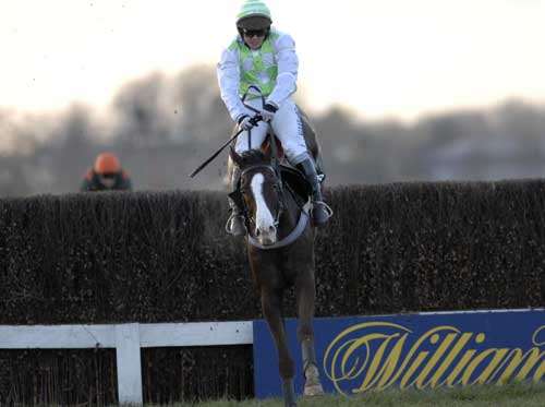 Iris de Balme clears the final hurdle on the way to victory. Picture: GARY BROWNE