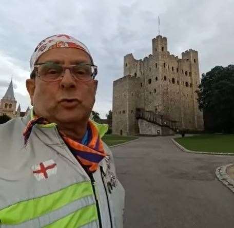 Former children's TV presenter Timmy Mallett by Rochester Castle. Copyright Timmy Mallett timmymallett.co.uk