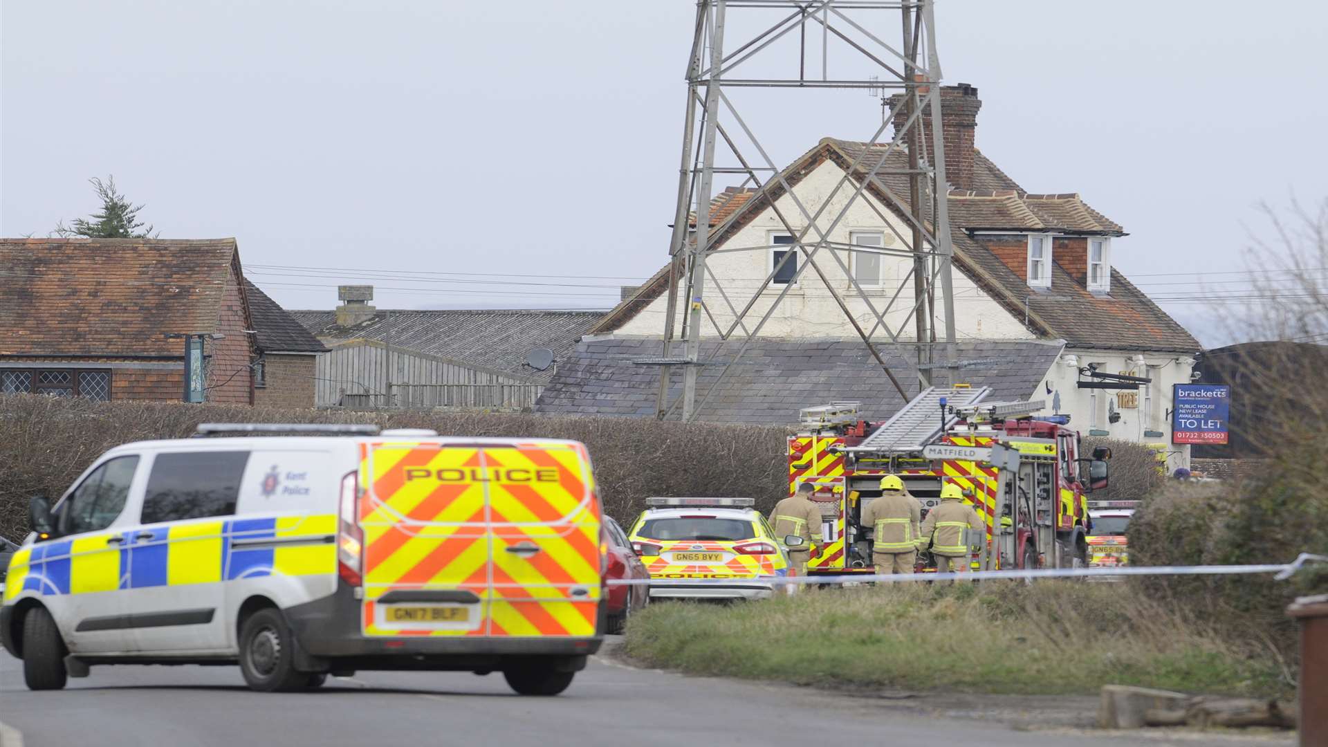 Police and fire crews at the scene, near The Elm Tree pub