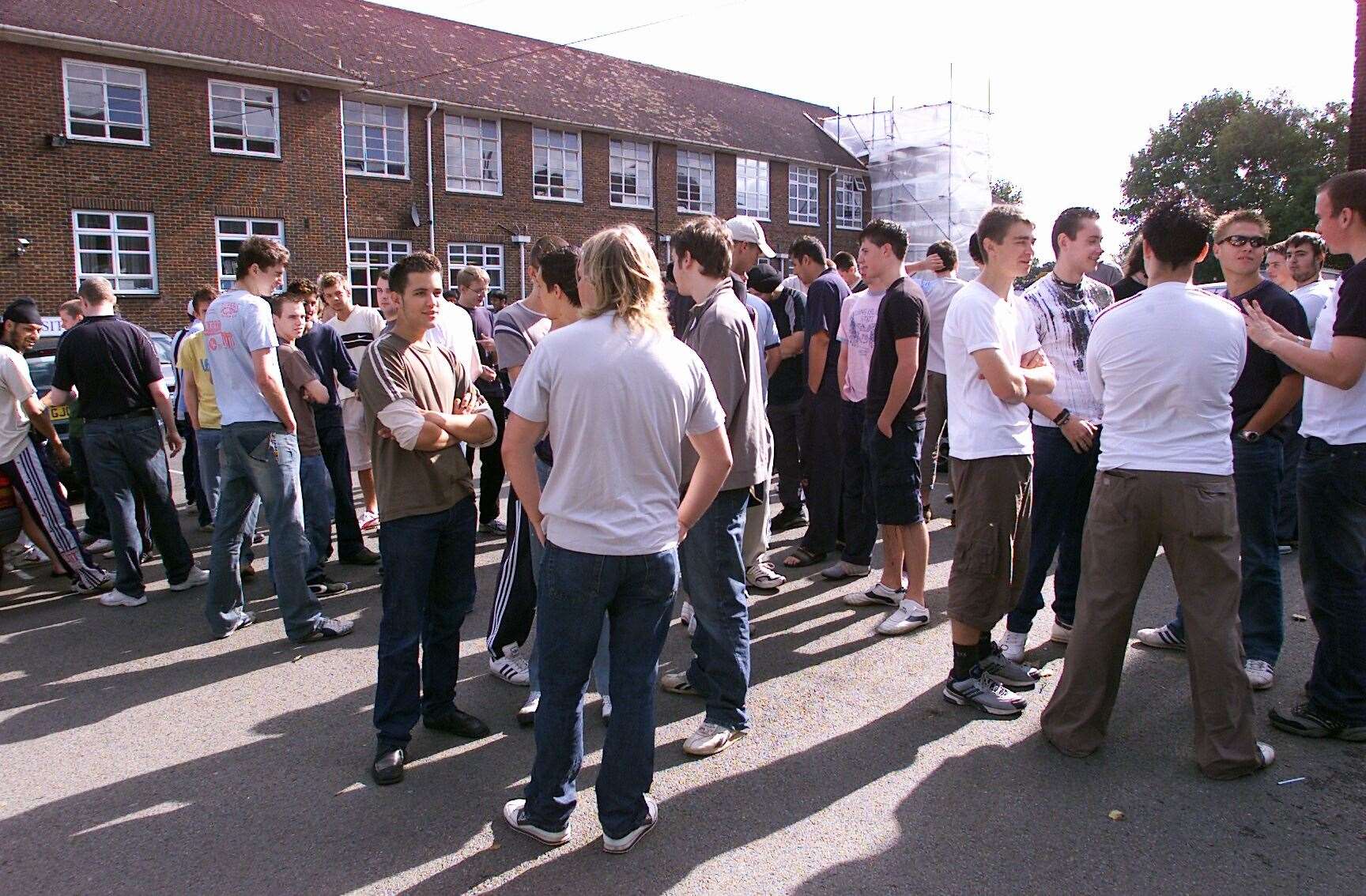 Pupils at Gravesend Grammar School for Boys waiting anxiously to receive their grades in 2004