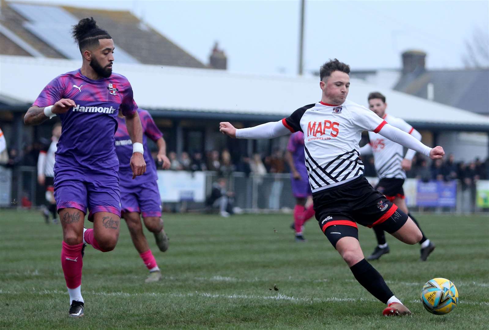 Deal's Rory Smith goes for goal against Cobham on Saturday. Picture: Paul Willmott