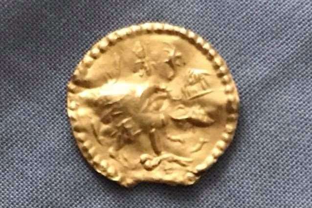 The golden amulet or 'Bracteate' discovered by Ashley Wilson. Picture: Ashley Wilson
