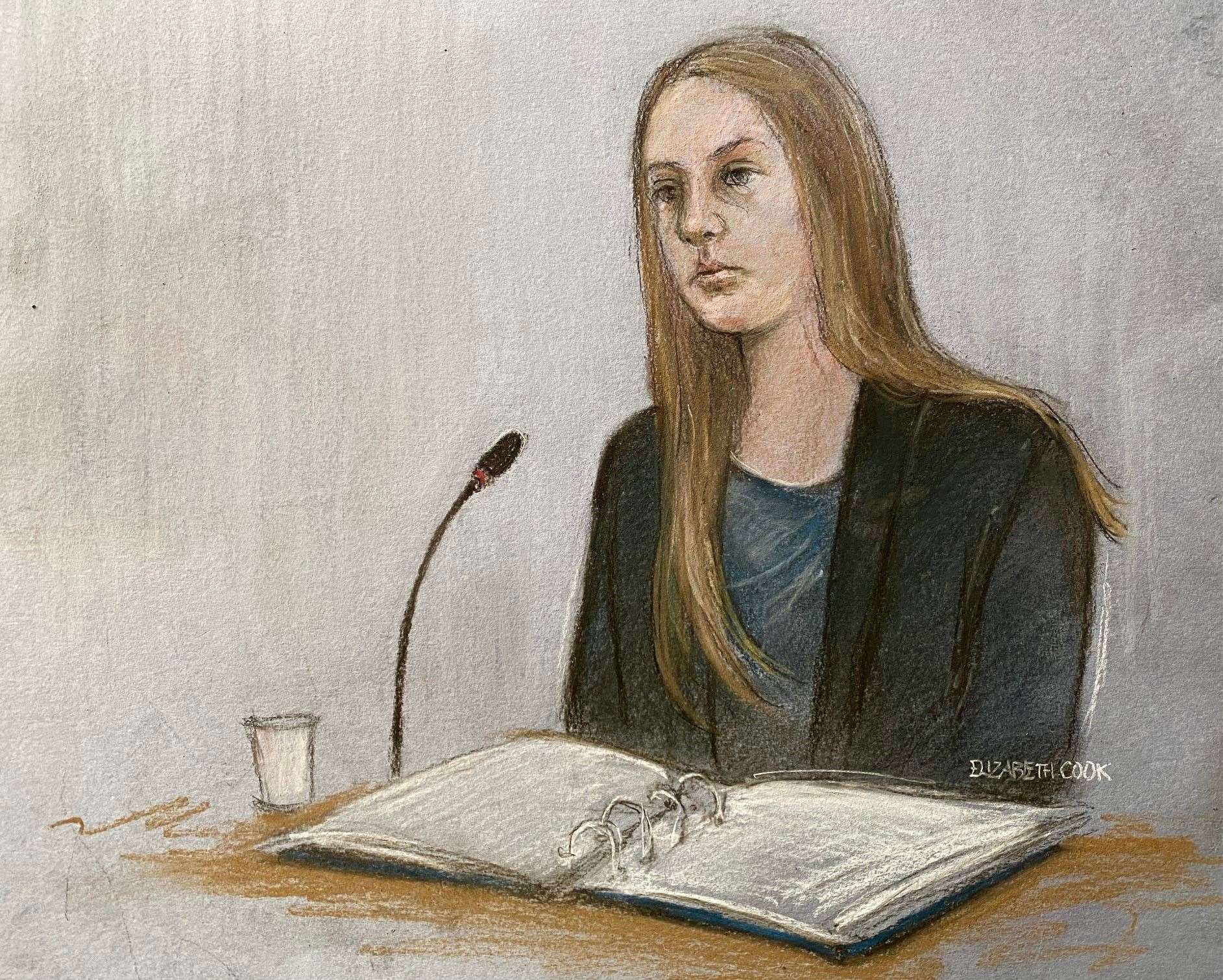 A court artist drawing of Lucy Letby giving evidence during her trial at Manchester Crown Court (Elizabeth Cook/PA)