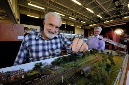 Brian and Joyce Yallop with a Z gauge layout at the model railway exhibition