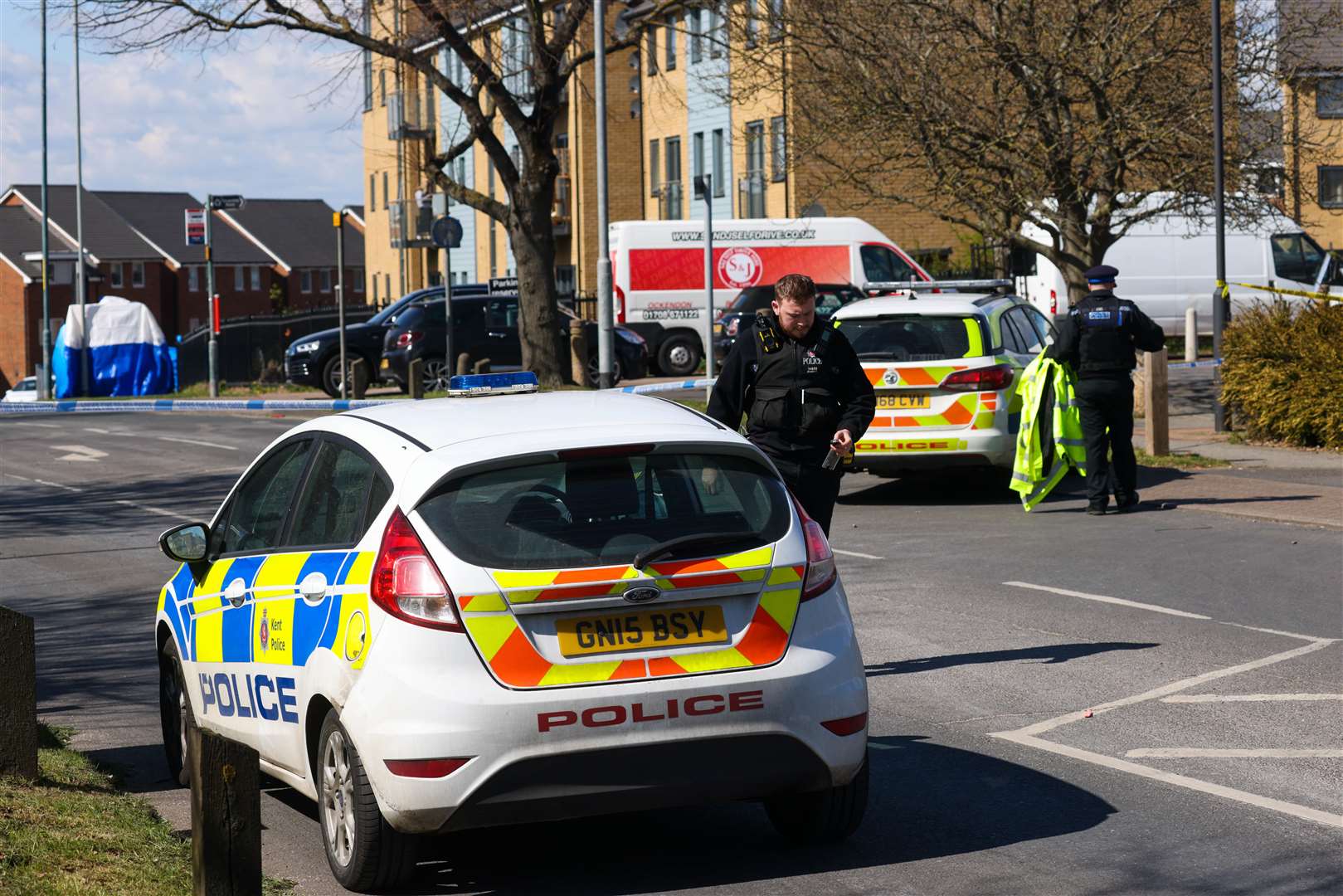 Police at the scene in Temple Hill. Picture: UKNIP