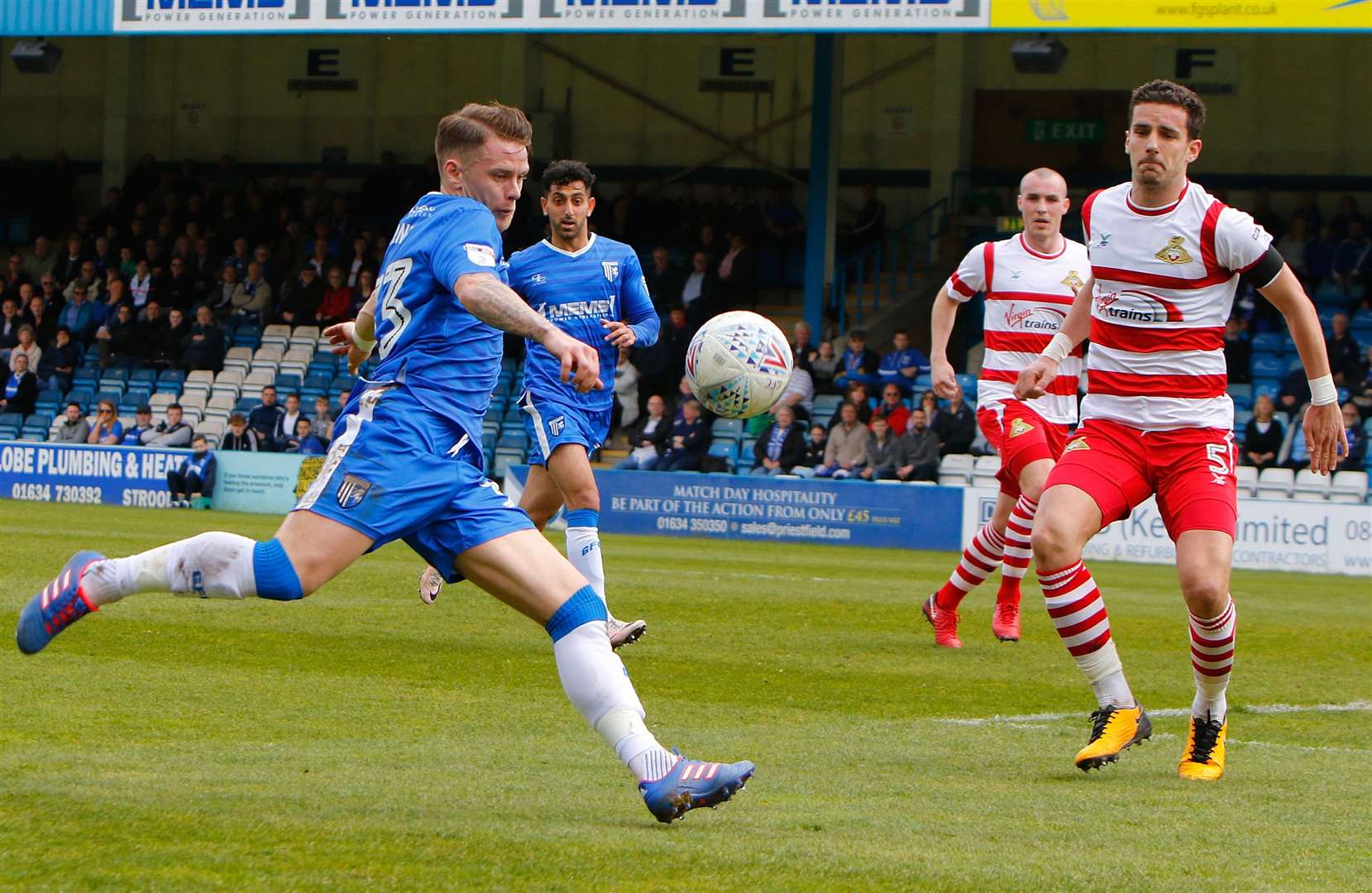 Mark Byrne lines up a shot for Gillingham.Picture: Andy Jones