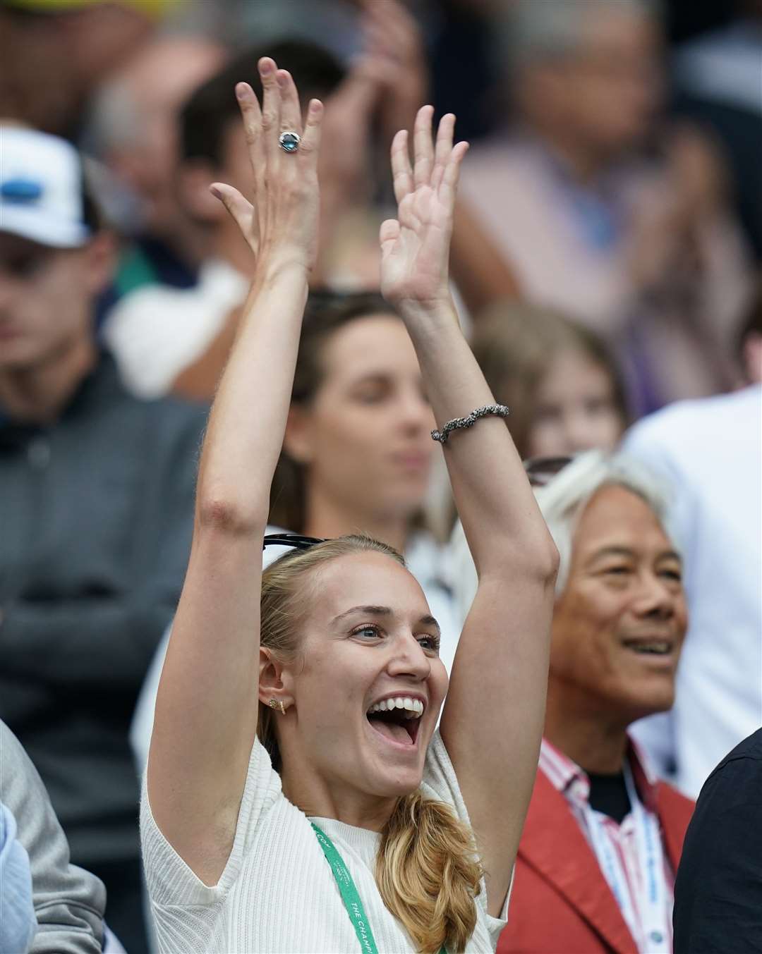 Louise Jacobi, girlfriend of Cameron Norrie, celebrates after his victory against Steve Johnson (Adam Davy/PA)