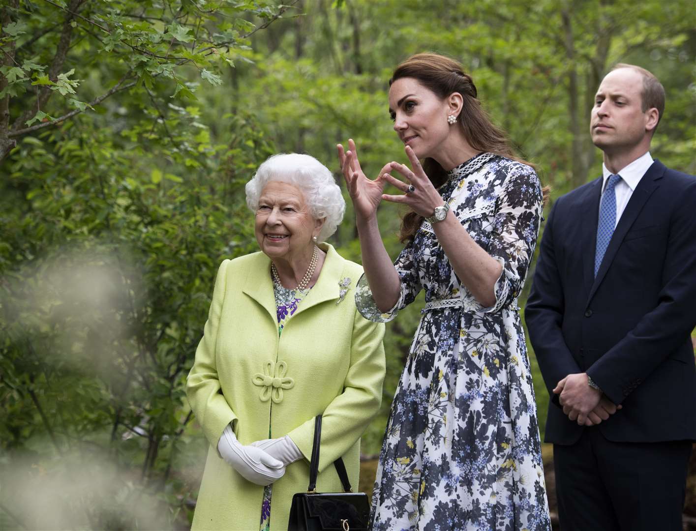 The Queen with the Duke and Duchess of Cambridge during their visit to the Chelsea Flower Show in 2019 (Geoff Pugh/PA)