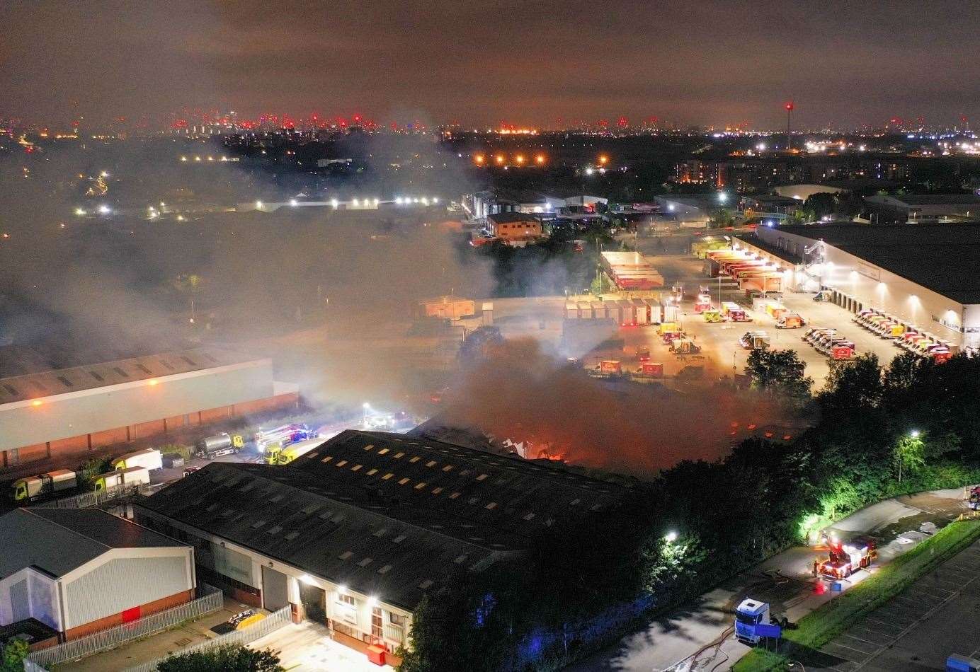 Huge warehouse fire at Viking Way industrial estate, Erith