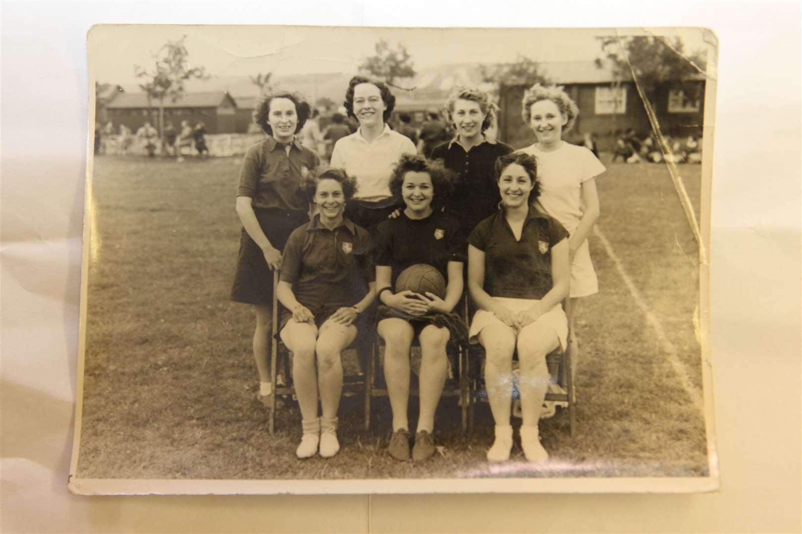 Pam Woolmer seen in this photograph front centre. This is Pam in the TA at Maidstone Barracks about 1950