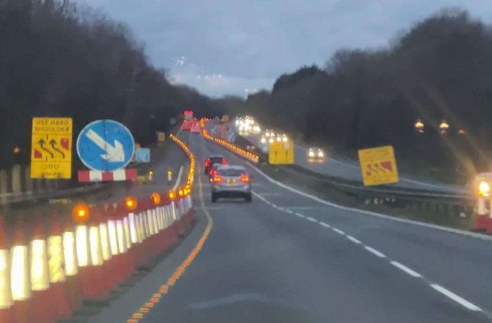 Road works on the M2 coastbound between Sittingbourne and Faversham are causing delays. Picture: Megan Carr