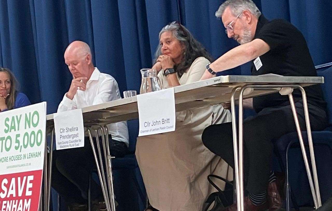 SOHL public meeting in June attended by, from left, Conservative Helen Whately, Green Party leader of Maidstone council Cllr Stuart Jeffery, county councillor Shellina Prendergast and Lenham Parish Council chairman John Britt