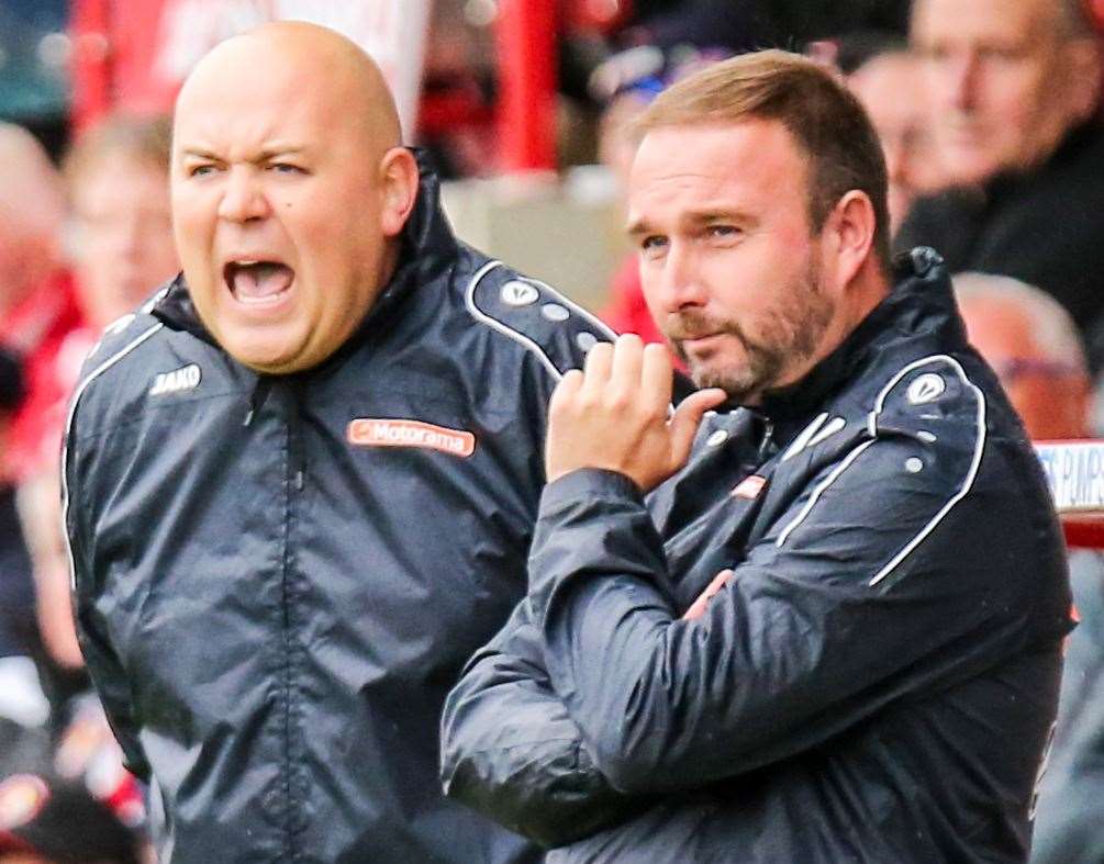 Tristan Lewis, left, alongside new Ebbsfleet boss Kevin Watson. Picture: Matthew Walker FM20783988