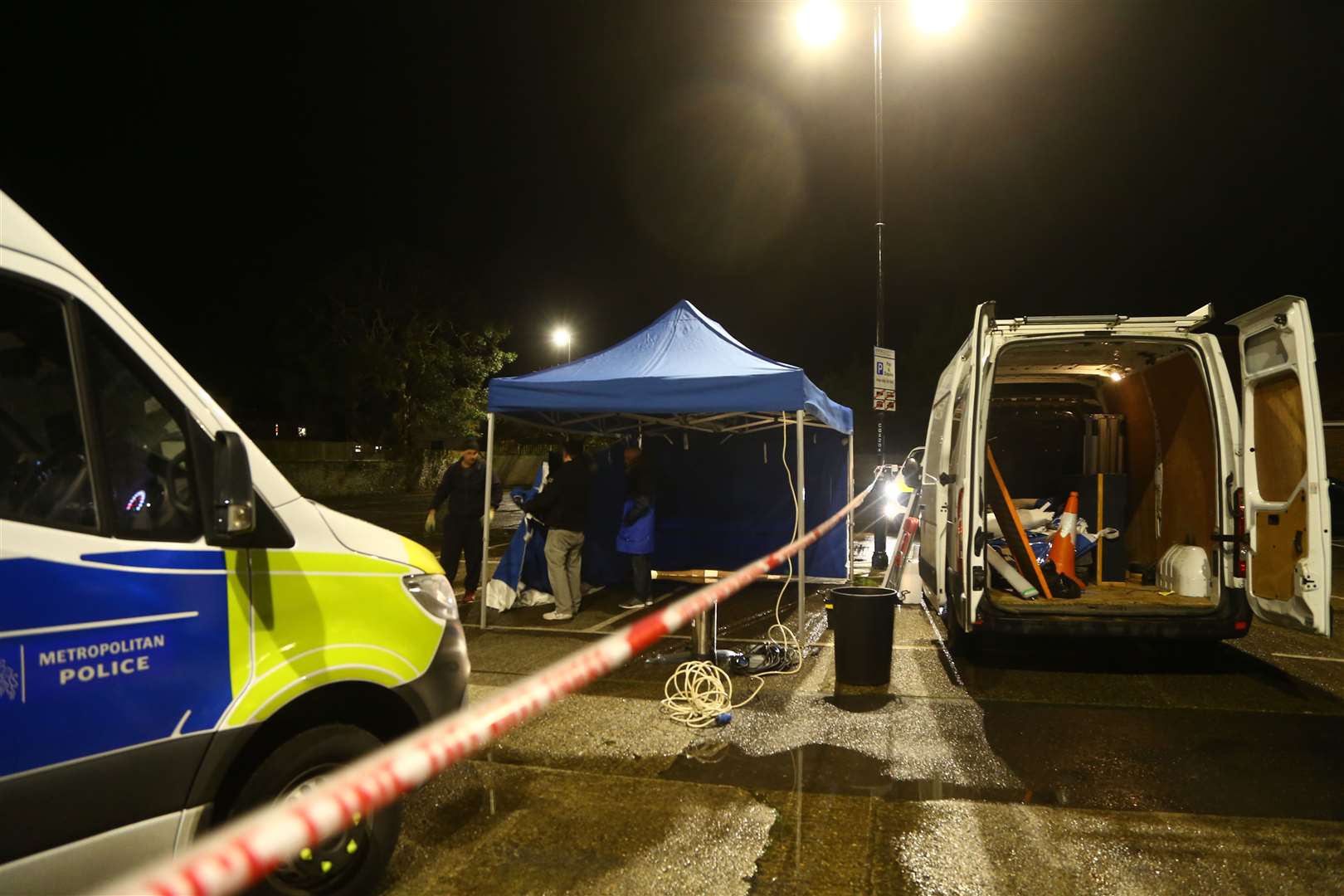 Police were seen setting up a tent and equipment in the Guildhall car park, in Sandwich, Kent, on Sunday (Gareth Fuller/PA)