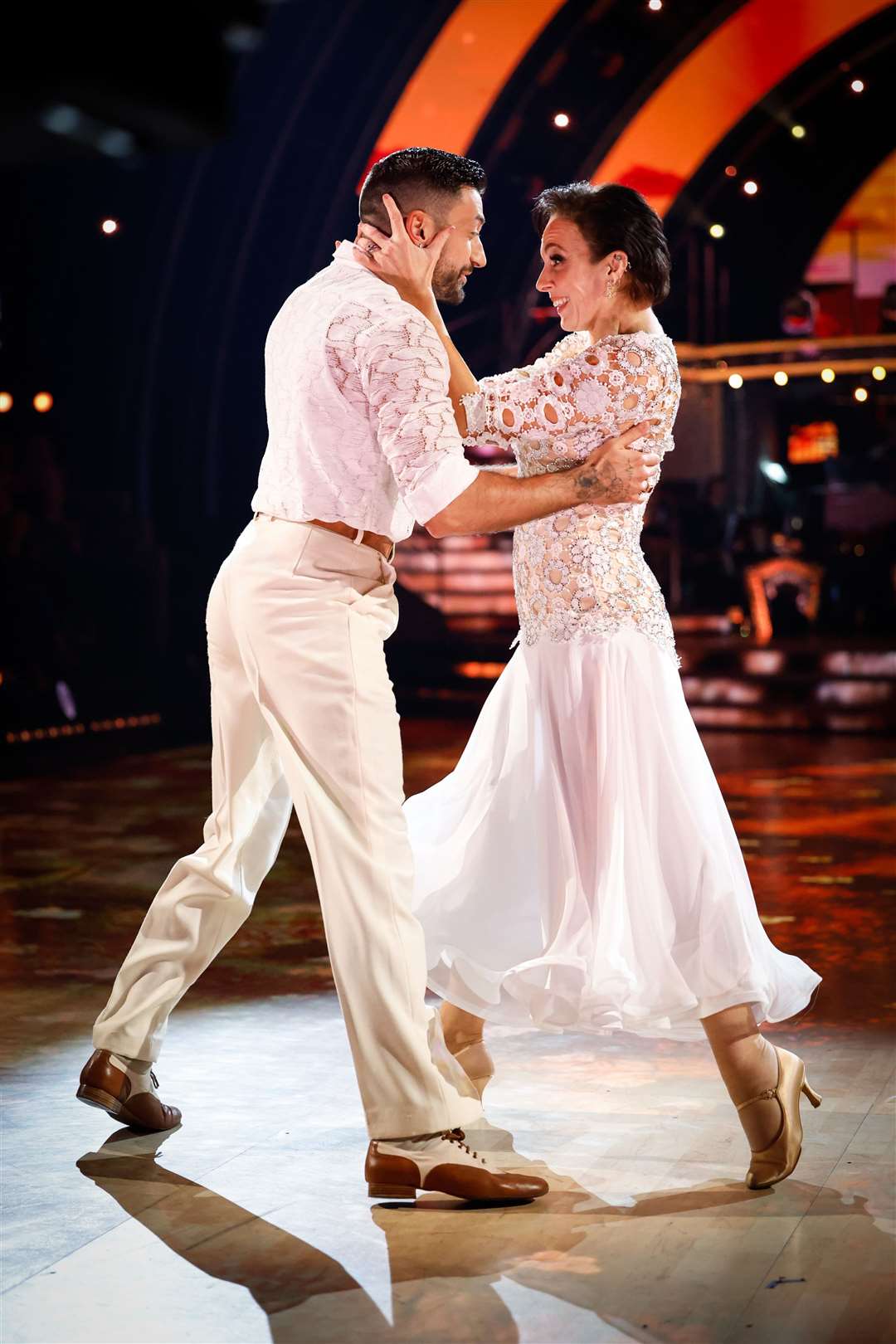 Amanda Abbington and Giovanni Pernice, during their appearance in 2023. (Guy Levy/BBC)