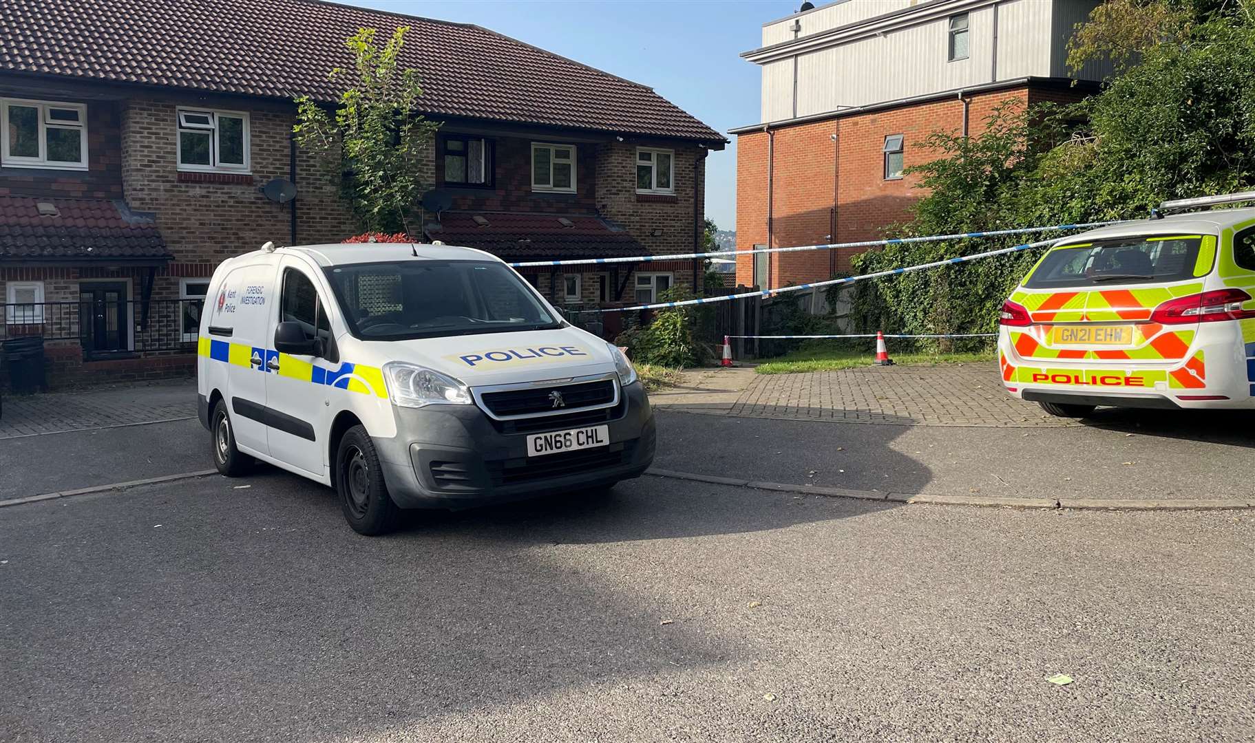 Police at the scene in Mercury Close where an elderly man was found dead